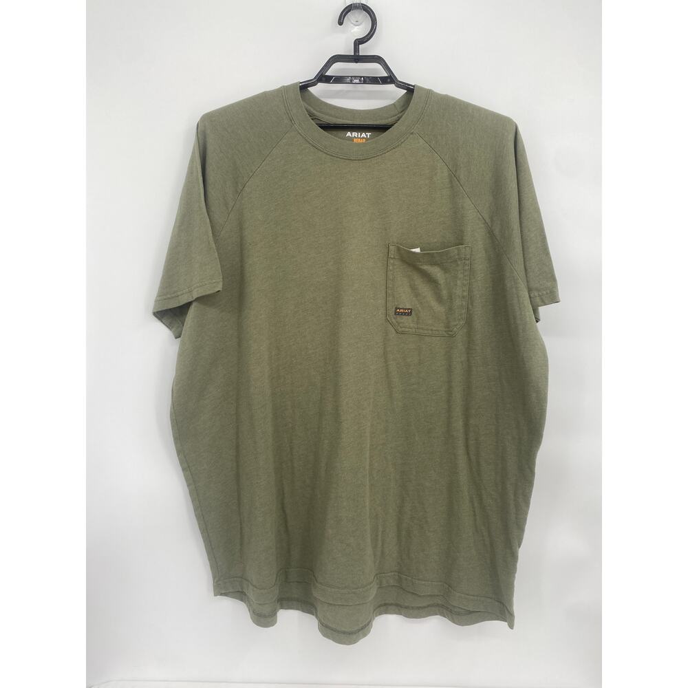 Ariat Rebar Cotton Strong Short Sleeve T-Shirt Olive Green Pocket Men's 3XL